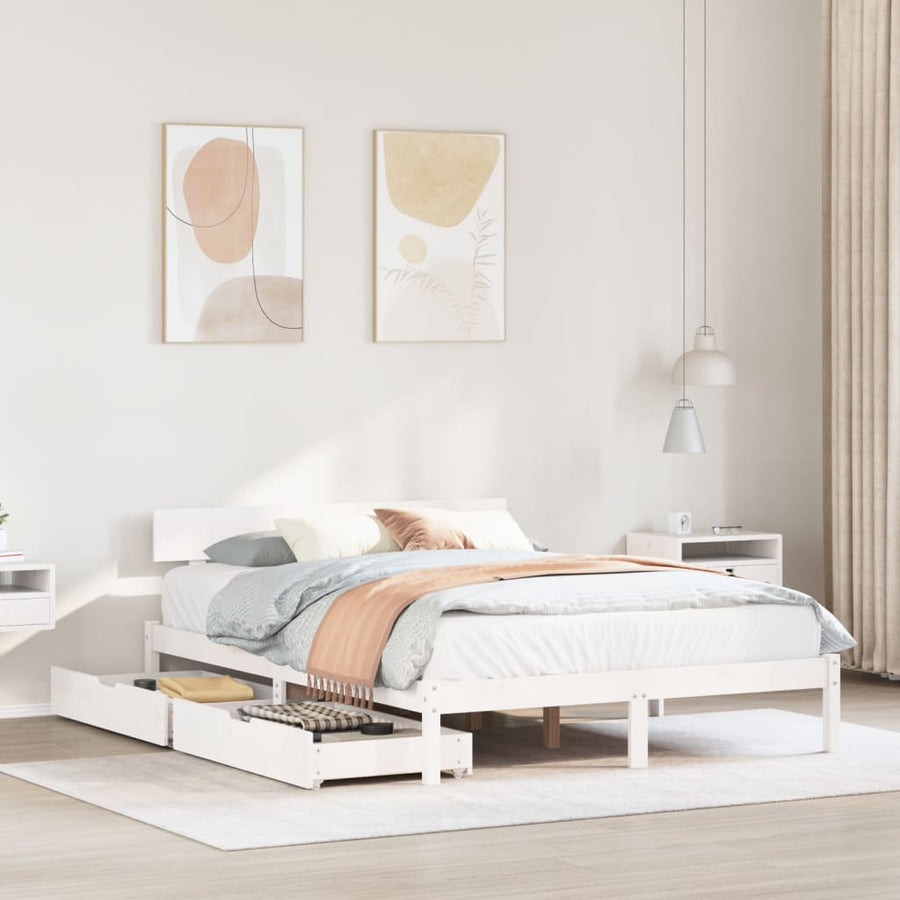 Bedframe zonder matras massief grenenhout wit 120x200 cm