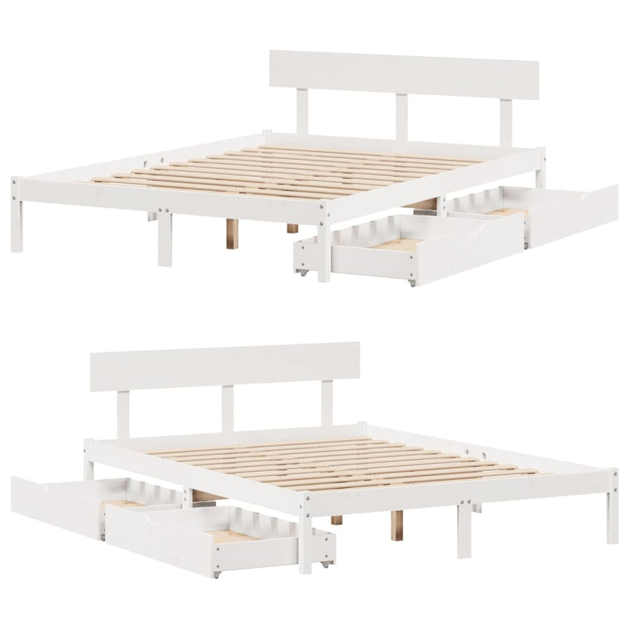 Bedframe zonder matras massief grenenhout wit 150x200 cm