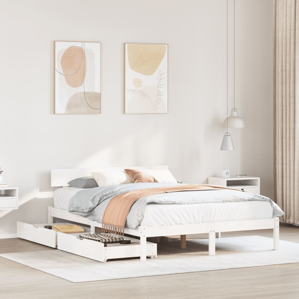 Bedframe zonder matras massief grenenhout wit 150x200 cm