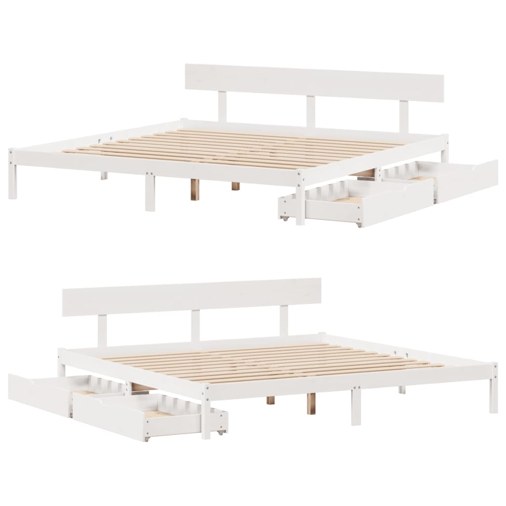 Bedframe zonder matras massief grenenhout wit 180x200 cm