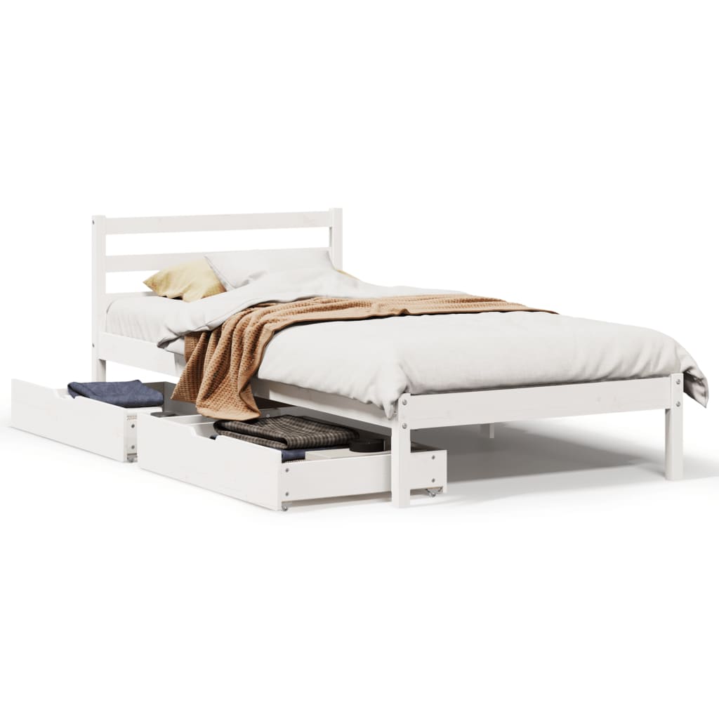 Bedframe zonder matras massief grenenhout wit 75x190 cm