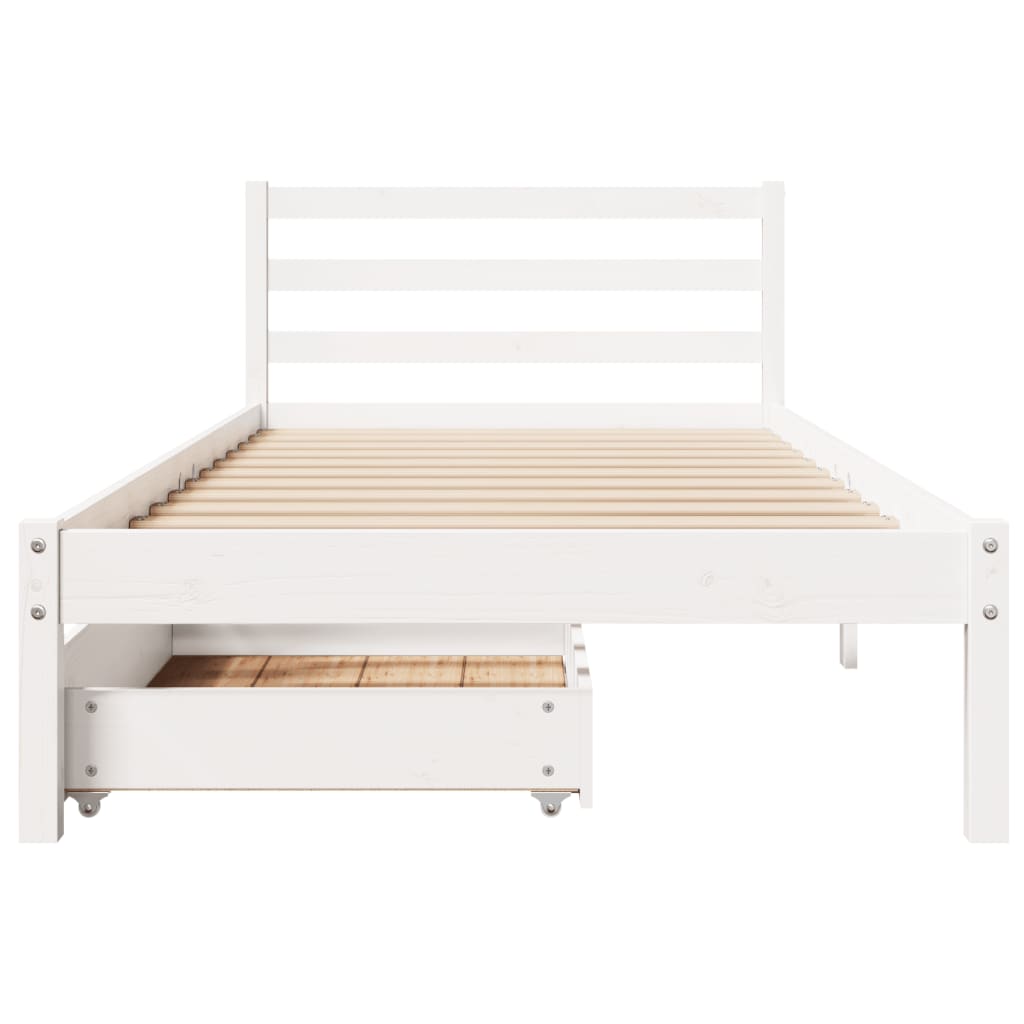 Bedframe zonder matras massief grenenhout wit 75x190 cm