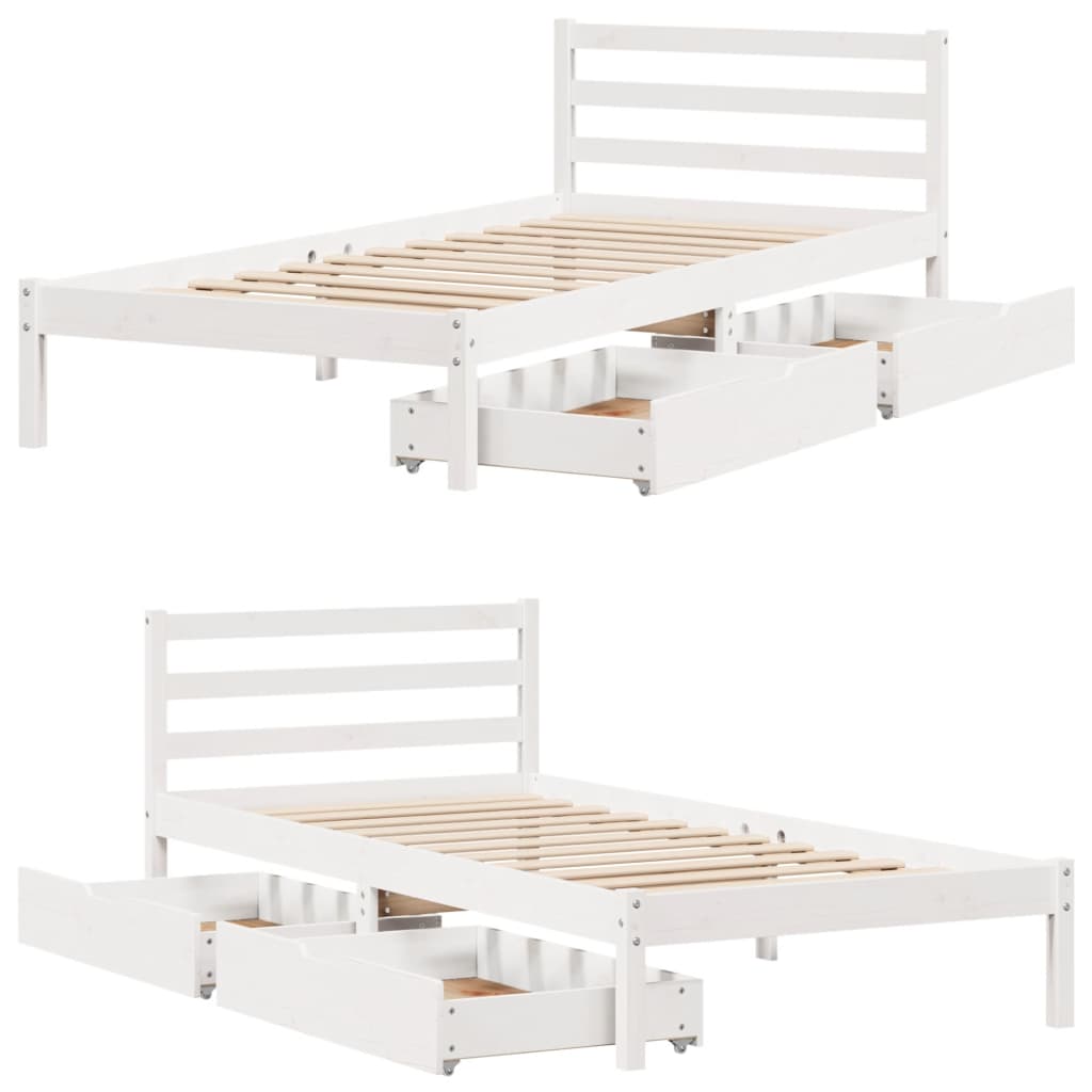 Bedframe zonder matras massief grenenhout wit 75x190 cm