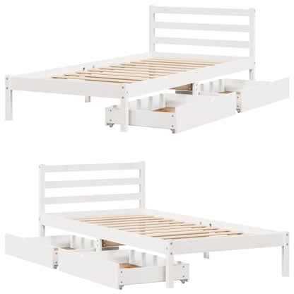 Bedframe zonder matras massief grenenhout wit 75x190 cm