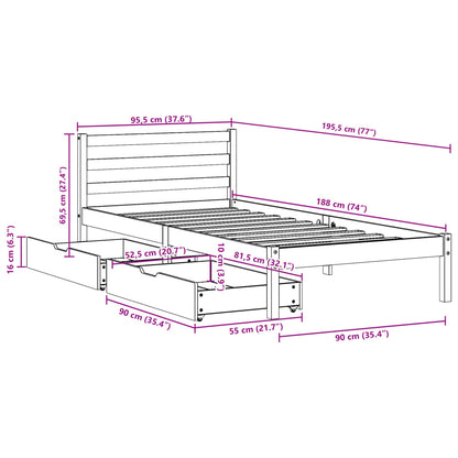 Bedframe zonder matras massief grenenhout 90x190 cm
