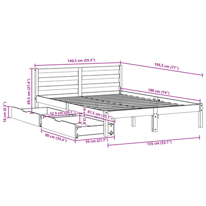Bedframe zonder matras massief grenenhout wit 135x190 cm