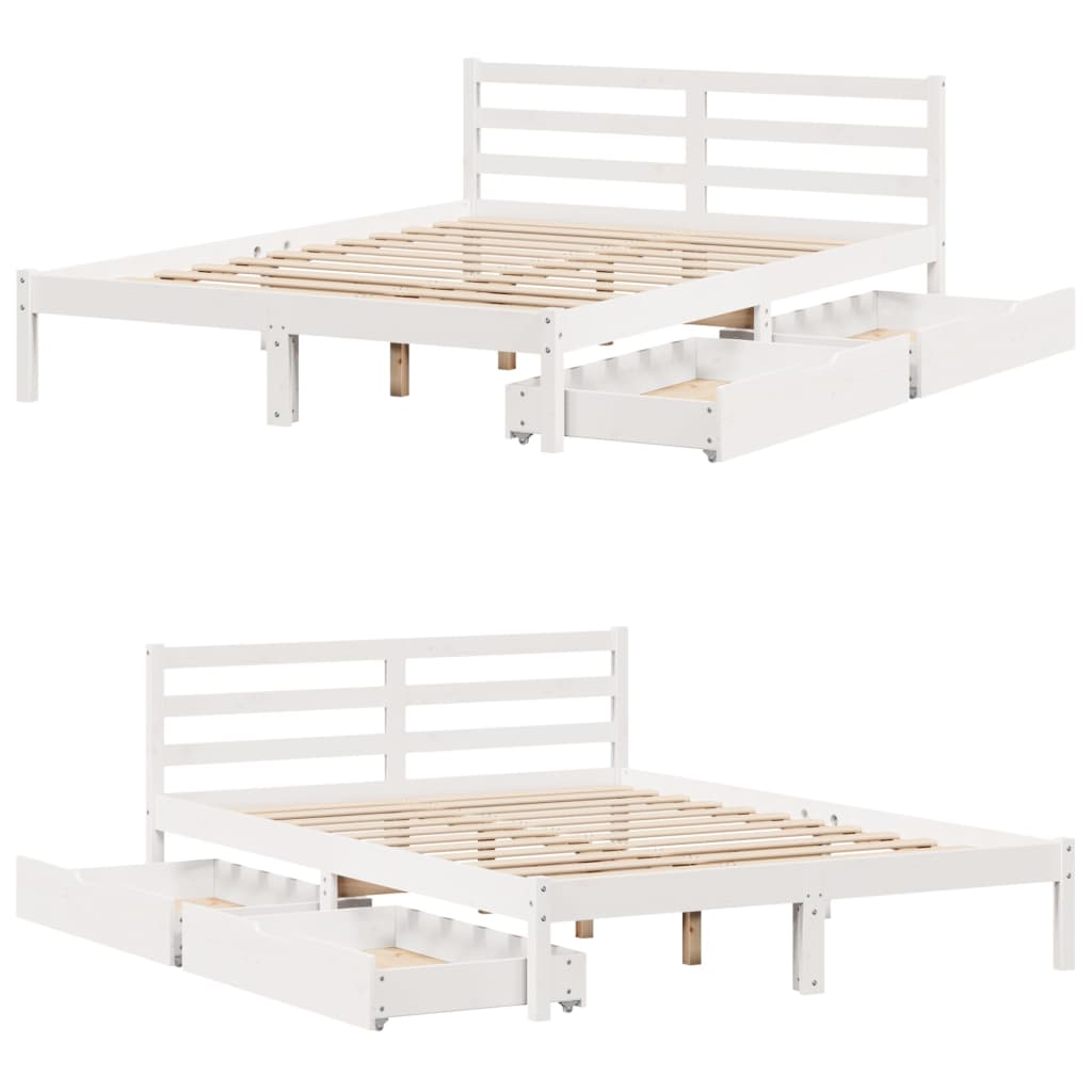 Bedframe zonder matras massief grenenhout wit 135x190 cm