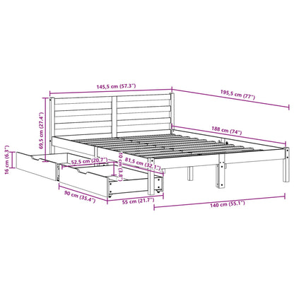 Bedframe zonder matras massief grenenhout wit 140x190 cm