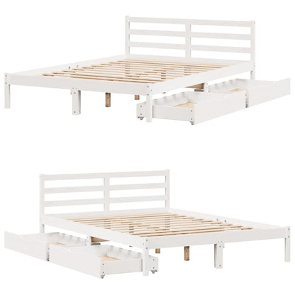 Bedframe zonder matras massief grenenhout wit 140x190 cm