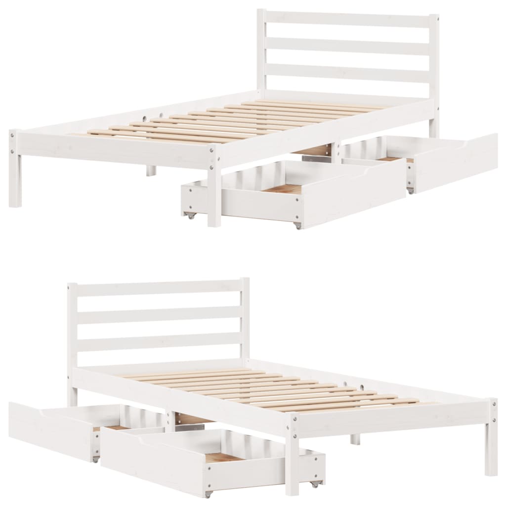 Bedframe zonder matras massief grenenhout wit 90x200 cm