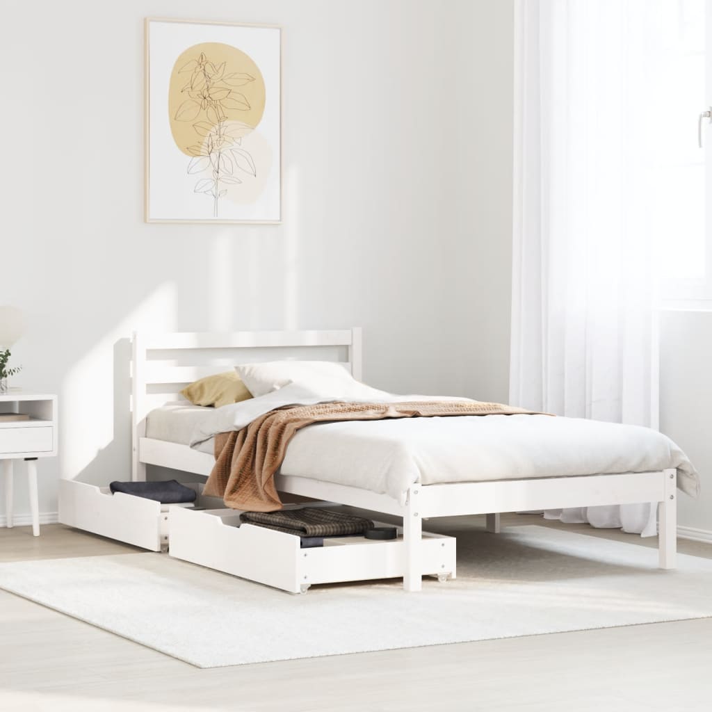 Bedframe zonder matras massief grenenhout wit 90x200 cm