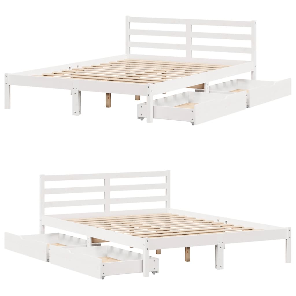 Bedframe zonder matras massief grenenhout wit 120x200 cm
