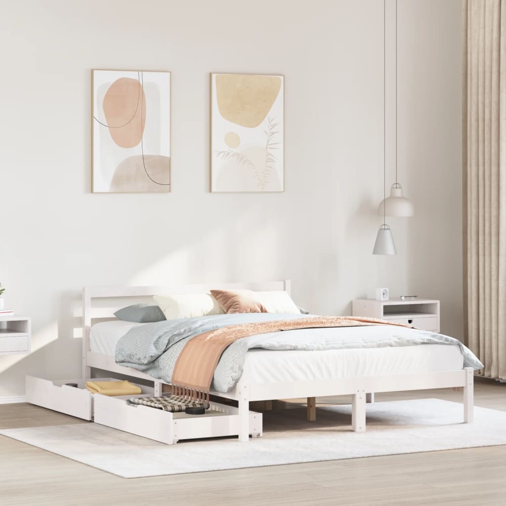 Bedframe zonder matras massief grenenhout wit 120x200 cm
