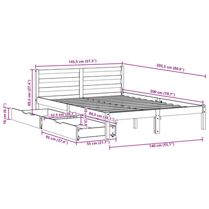 Bedframe zonder matras massief grenenhout wit 140x200 cm
