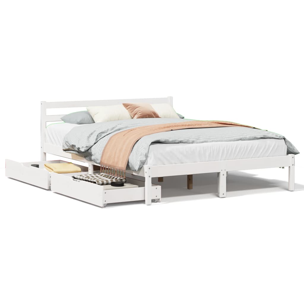 Bedframe zonder matras massief grenenhout wit 160x200 cm