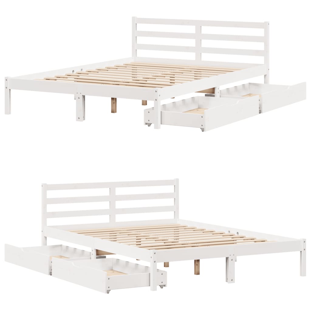 Bedframe zonder matras massief grenenhout wit 160x200 cm