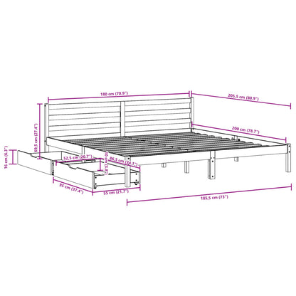 Bedframe zonder matras massief grenenhout wit 180x200 cm