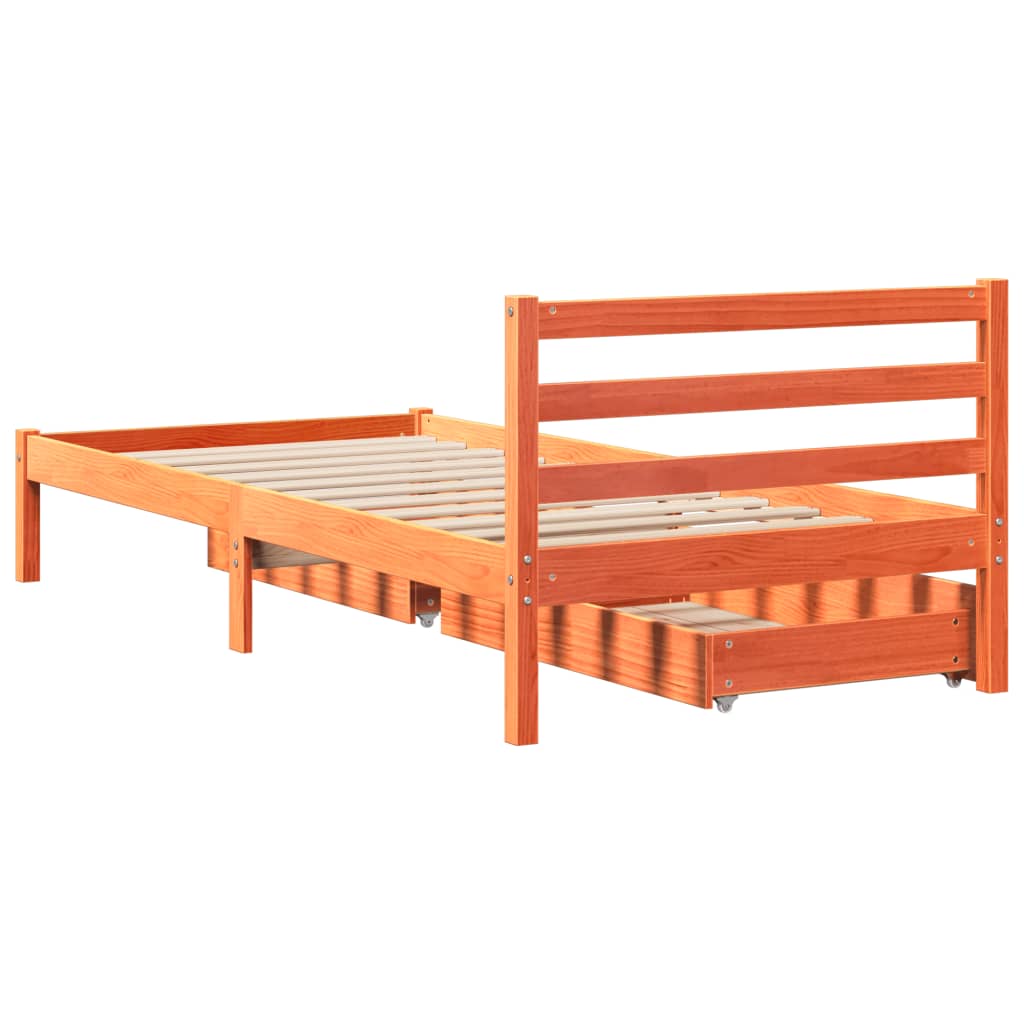 Bedframe zonder matras massief grenenhout wasbruin 75x190 cm