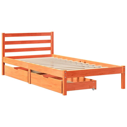 Bedframe zonder matras massief grenenhout wasbruin 90x190 cm