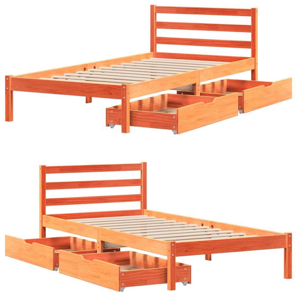 Bedframe zonder matras massief grenenhout wasbruin 90x190 cm