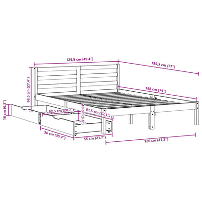 Bedframe zonder matras massief grenenhout wasbruin 120x190 cm