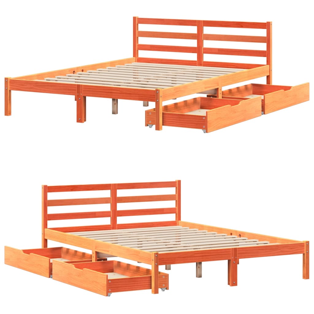 Bedframe zonder matras massief grenenhout wasbruin 120x190 cm