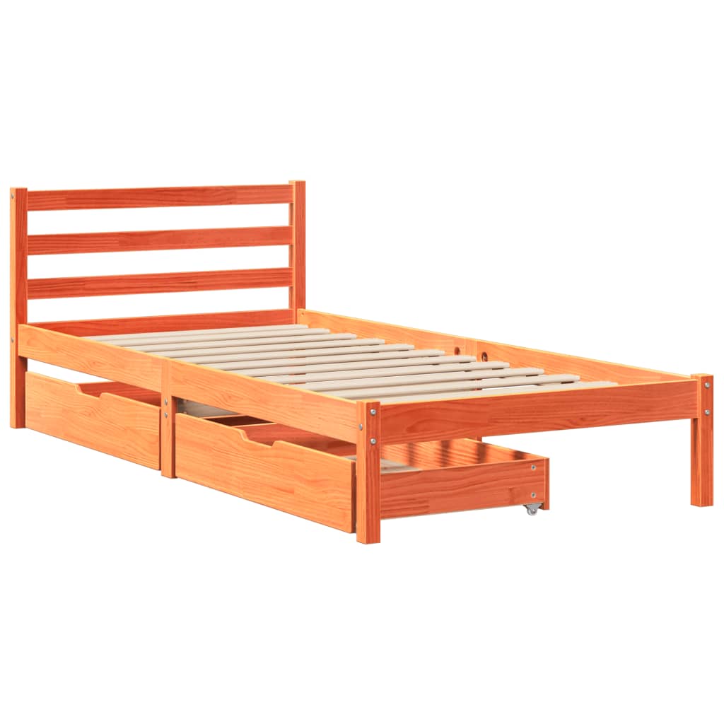 Bedframe zonder matras massief grenenhout wasbruin 90x200 cm