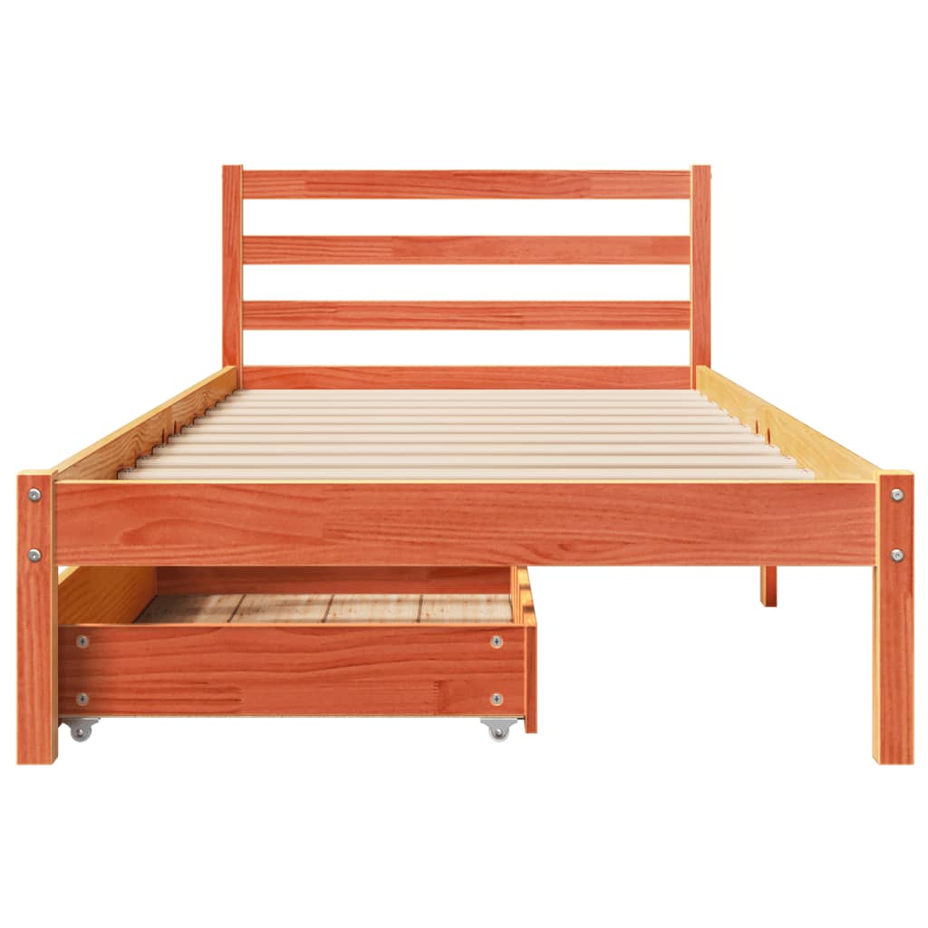 Bedframe zonder matras massief grenenhout wasbruin 90x200 cm