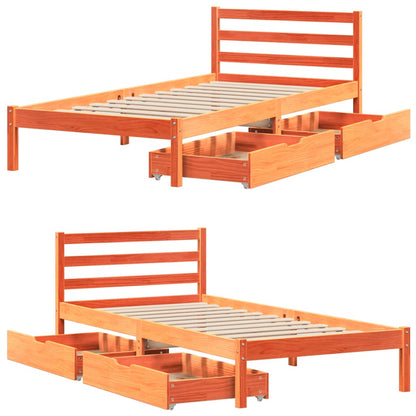 Bedframe zonder matras massief grenenhout wasbruin 90x200 cm