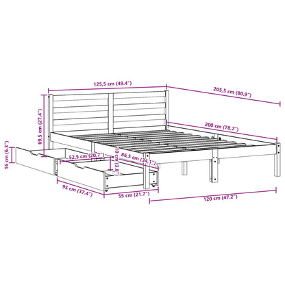 Bedframe zonder matras massief grenenhout wasbruin 120x200 cm