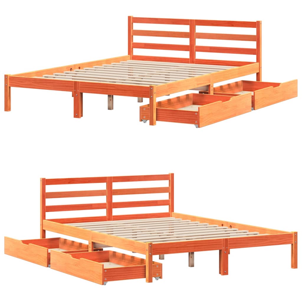 Bedframe zonder matras massief grenenhout wasbruin 140x200 cm