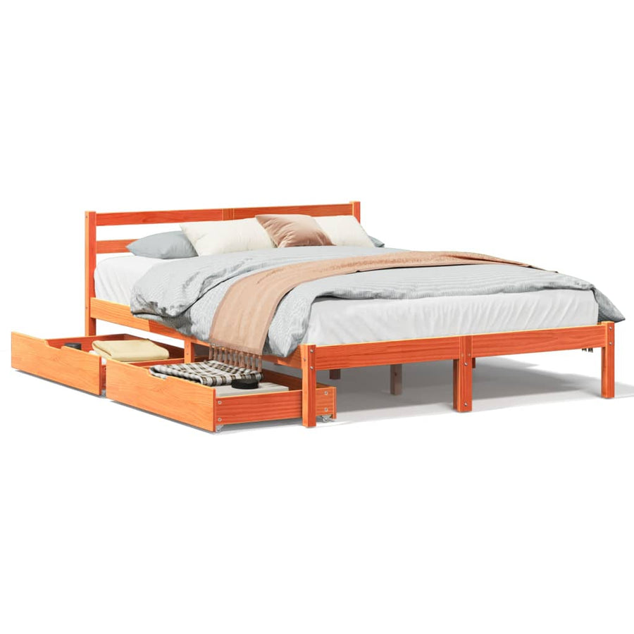 Bedframe zonder matras massief grenenhout wasbruin 150x200 cm