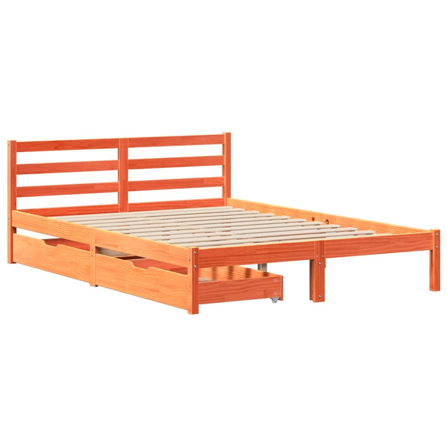 Bedframe zonder matras massief grenenhout wasbruin 150x200 cm