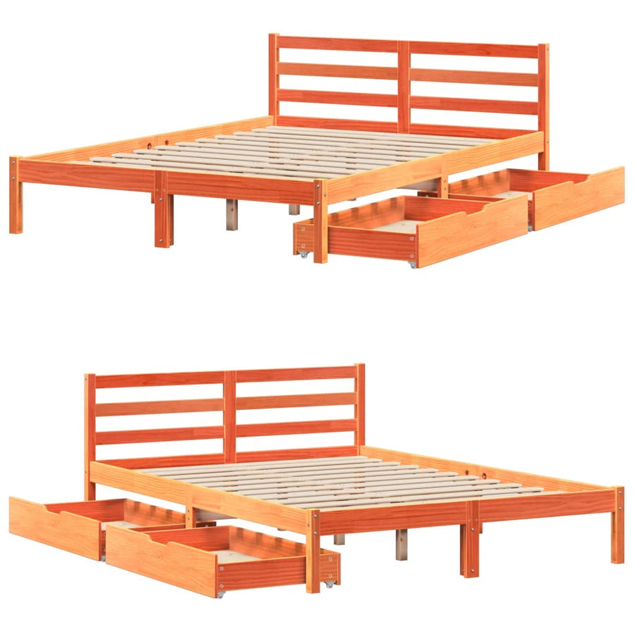 Bedframe zonder matras massief grenenhout wasbruin 150x200 cm