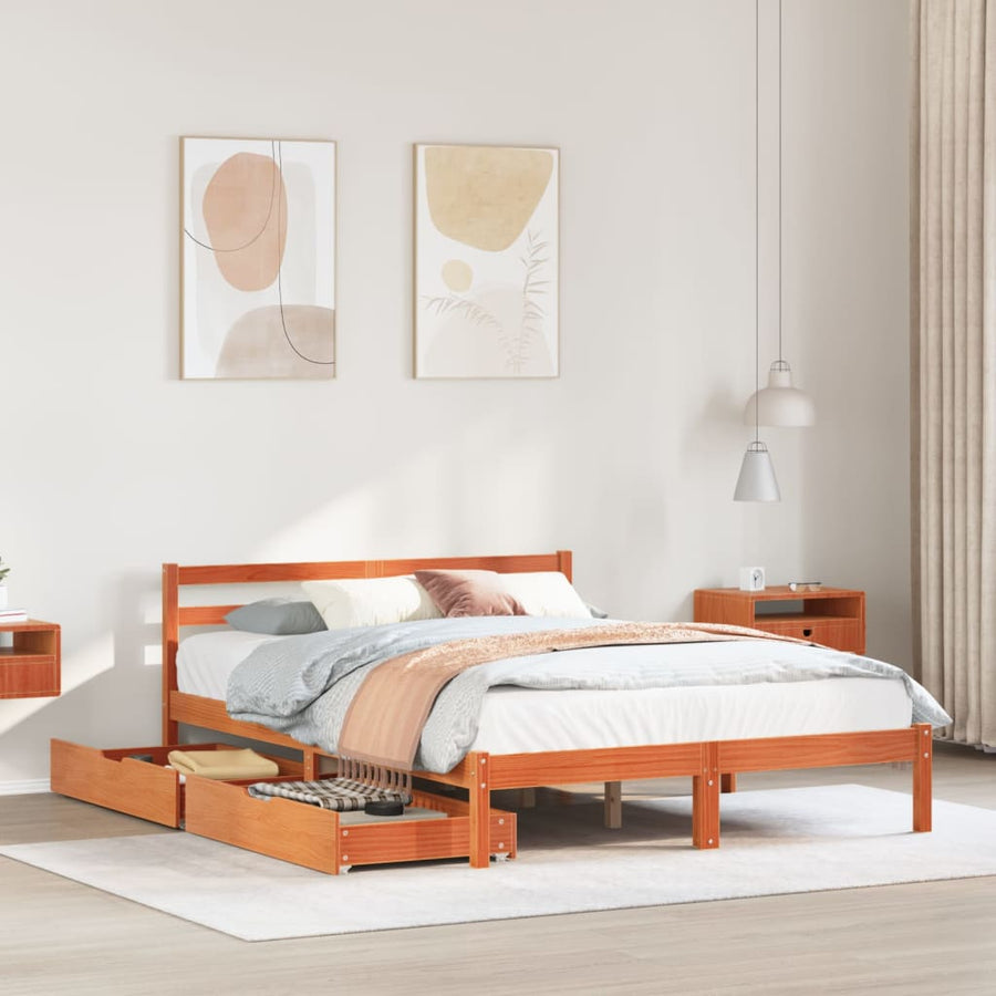 Bedframe zonder matras massief grenenhout wasbruin 150x200 cm