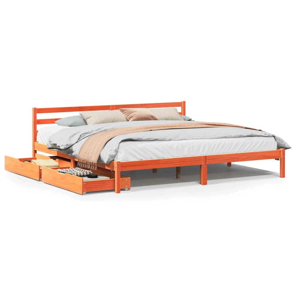 Bedframe zonder matras massief grenenhout wasbruin 180x200 cm