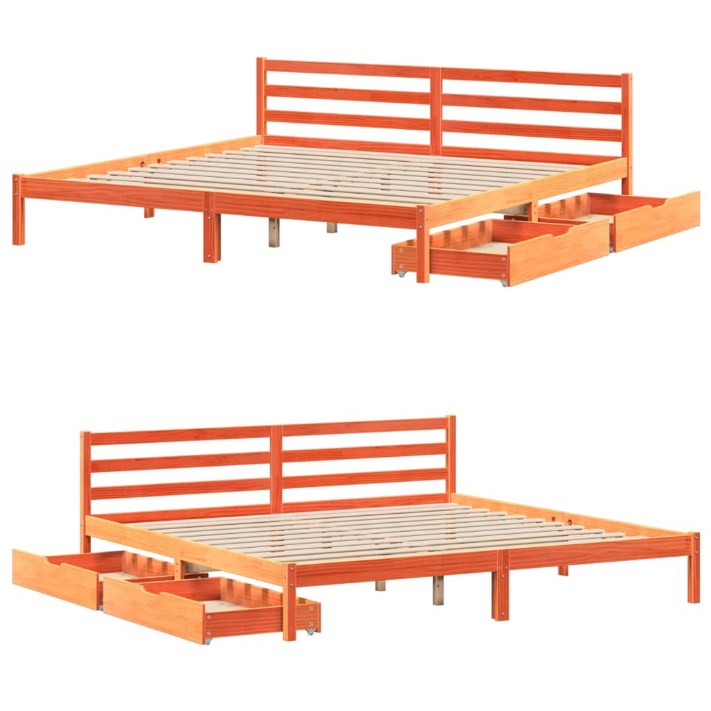 Bedframe zonder matras massief grenenhout wasbruin 180x200 cm