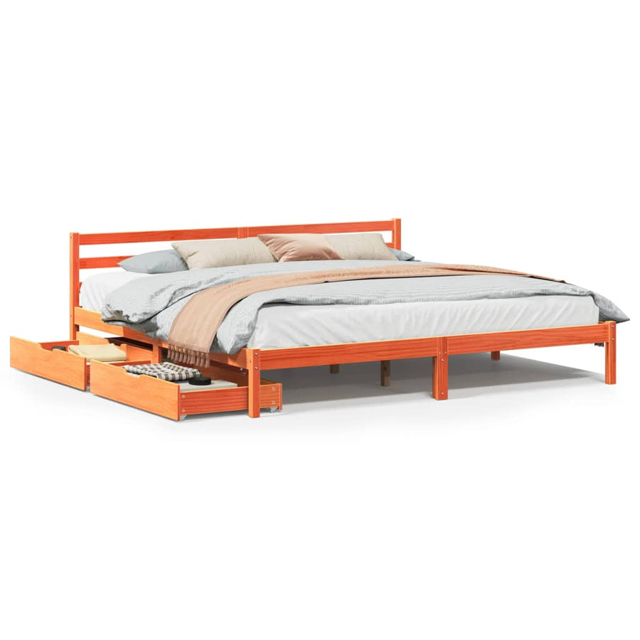 Bedframe zonder matras massief grenenhout wasbruin 200x200 cm