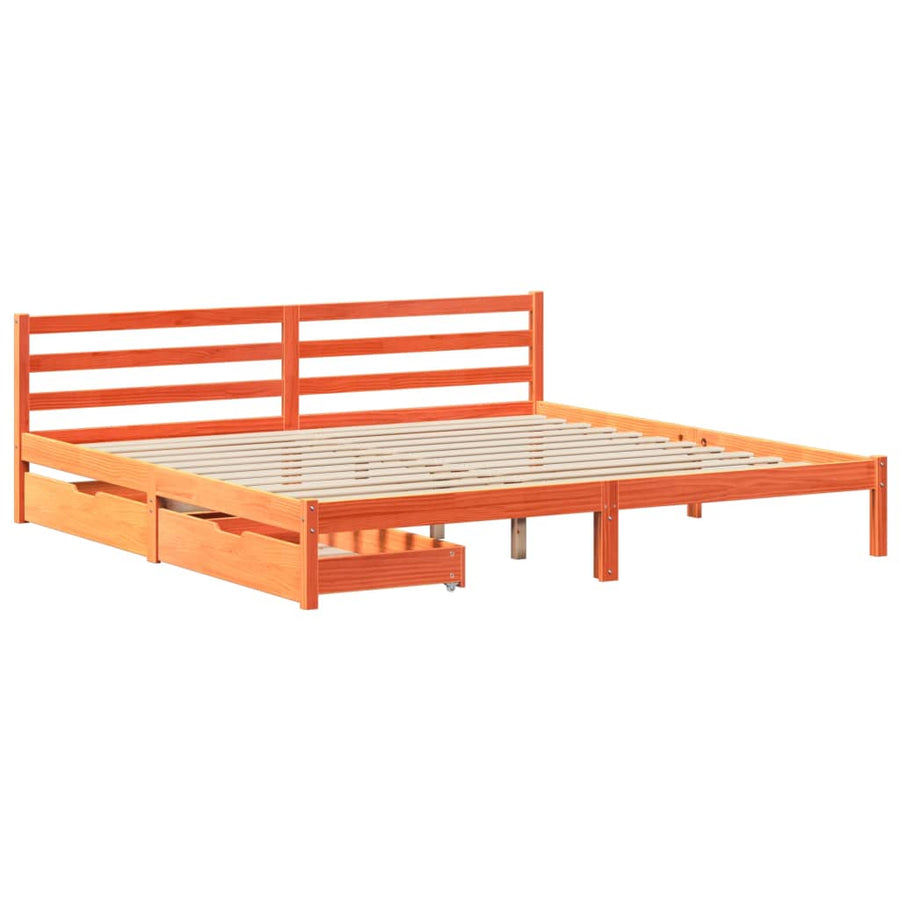 Bedframe zonder matras massief grenenhout wasbruin 200x200 cm