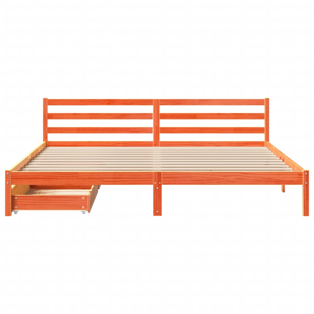 Bedframe zonder matras massief grenenhout wasbruin 200x200 cm