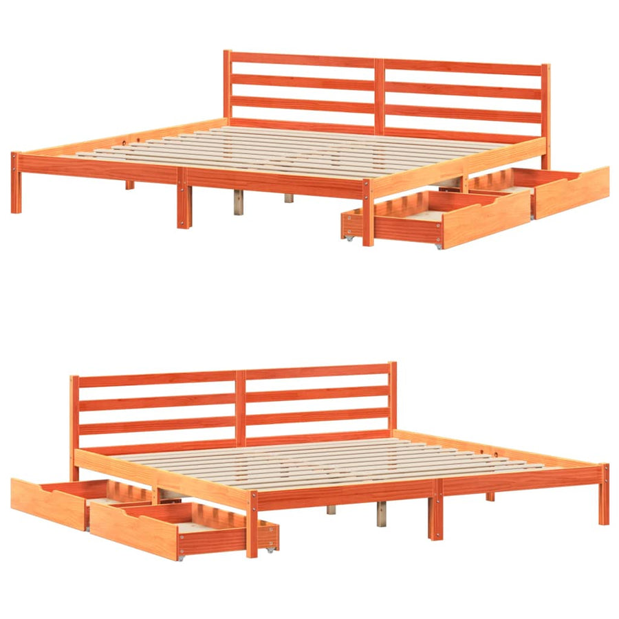 Bedframe zonder matras massief grenenhout wasbruin 200x200 cm
