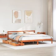 Bedframe massief grenenhout wasbruin 200x200 cm met lades