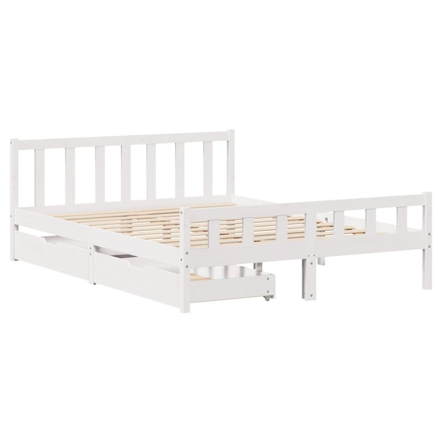 Bedframe zonder matras massief grenenhout wit 150x200 cm