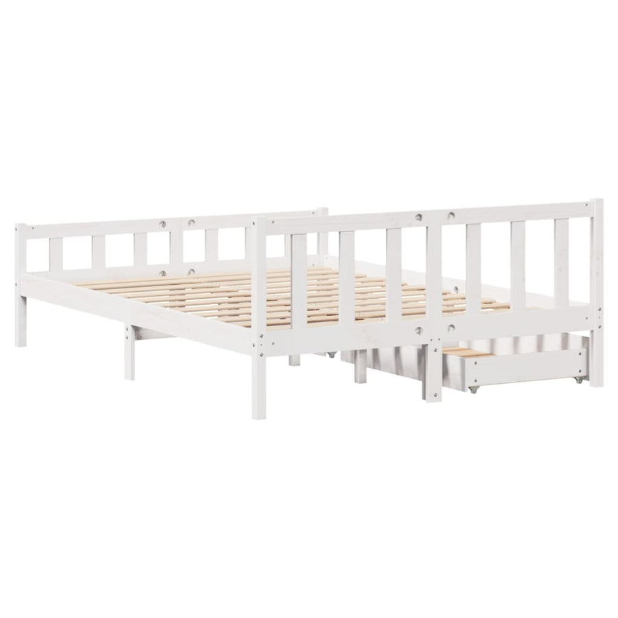 Bedframe zonder matras massief grenenhout wit 150x200 cm