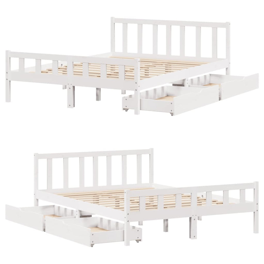 Bedframe zonder matras massief grenenhout wit 150x200 cm