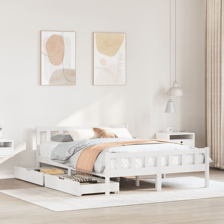 Bedframe zonder matras massief grenenhout wit 150x200 cm