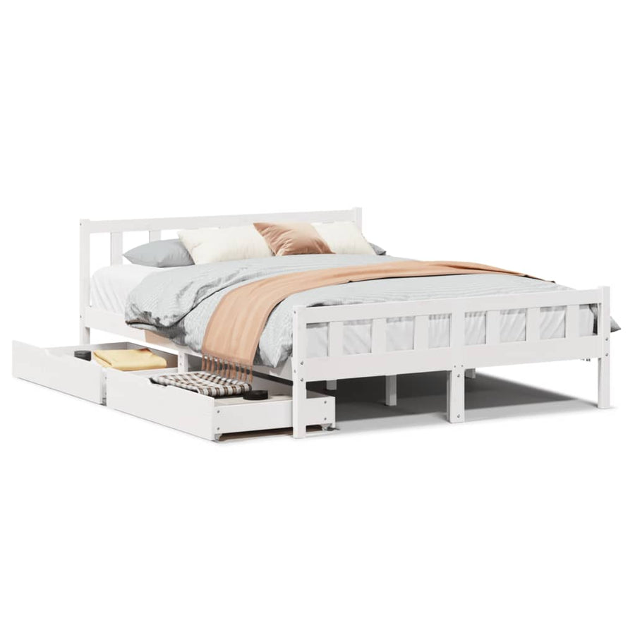 Bedframe zonder matras massief grenenhout wit 160x200 cm