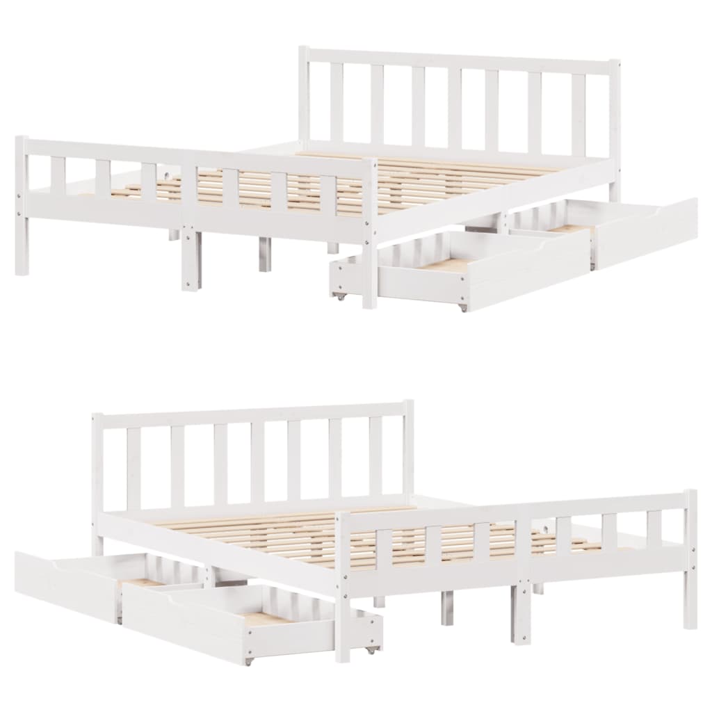 Bedframe zonder matras massief grenenhout wit 160x200 cm