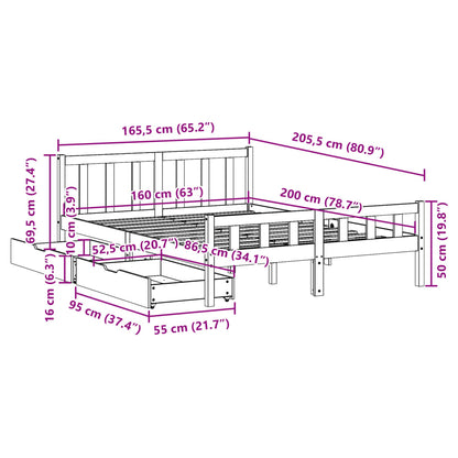 Bedframe zonder matras massief grenenhout wit 160x200 cm