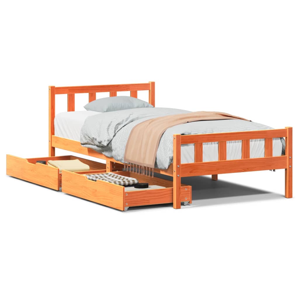Bedframe zonder matras massief grenenhout wasbruin 75x190 cm